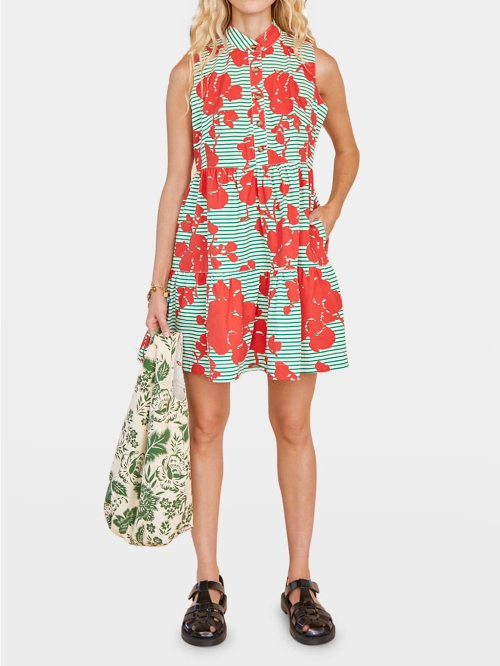 HUNTER BELL Holland Printed Button-Front Mini Dress